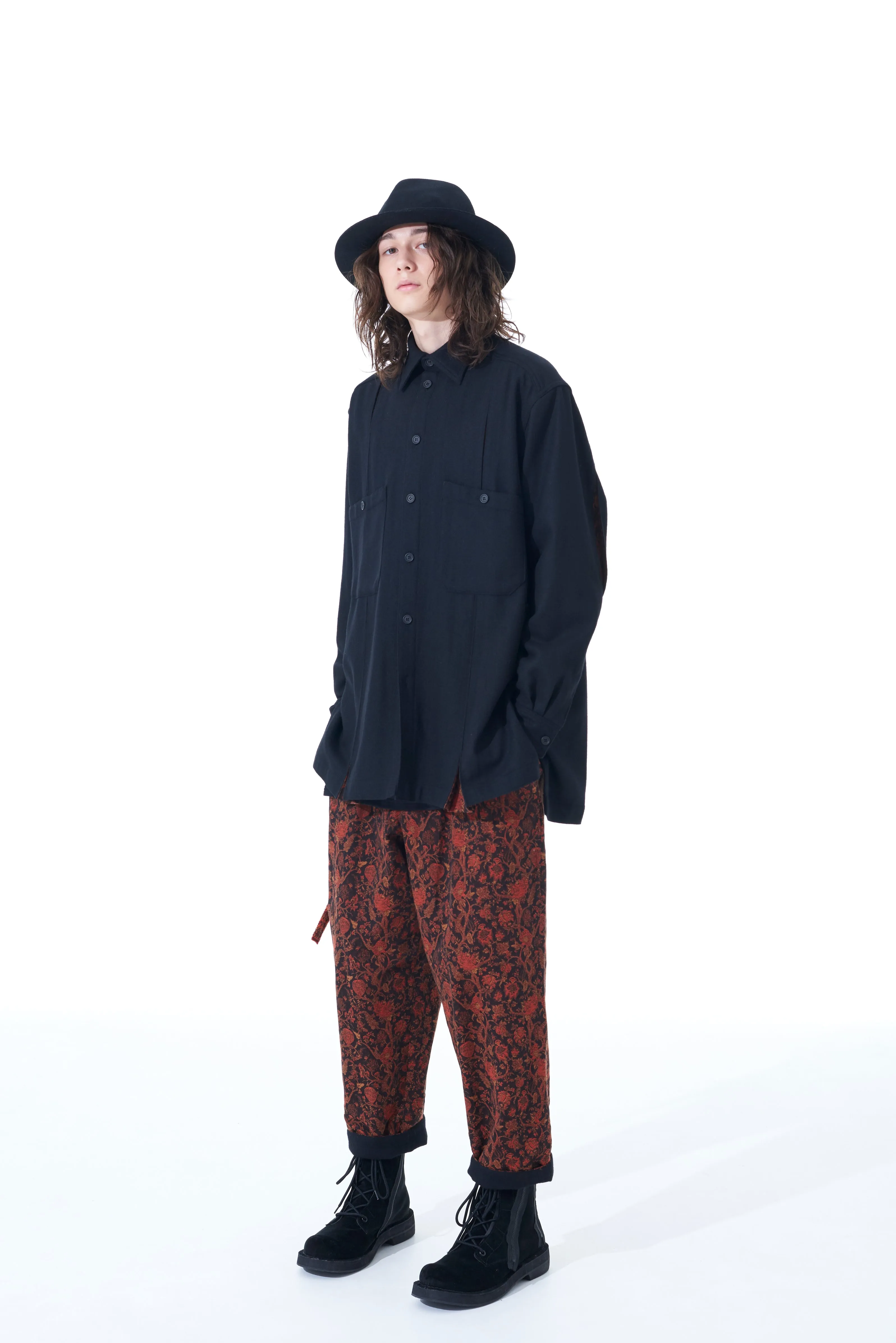 1/10 FLANNEL   COTTON/THORNY JACQUARD VERTICAL GUSSET SHIRTS