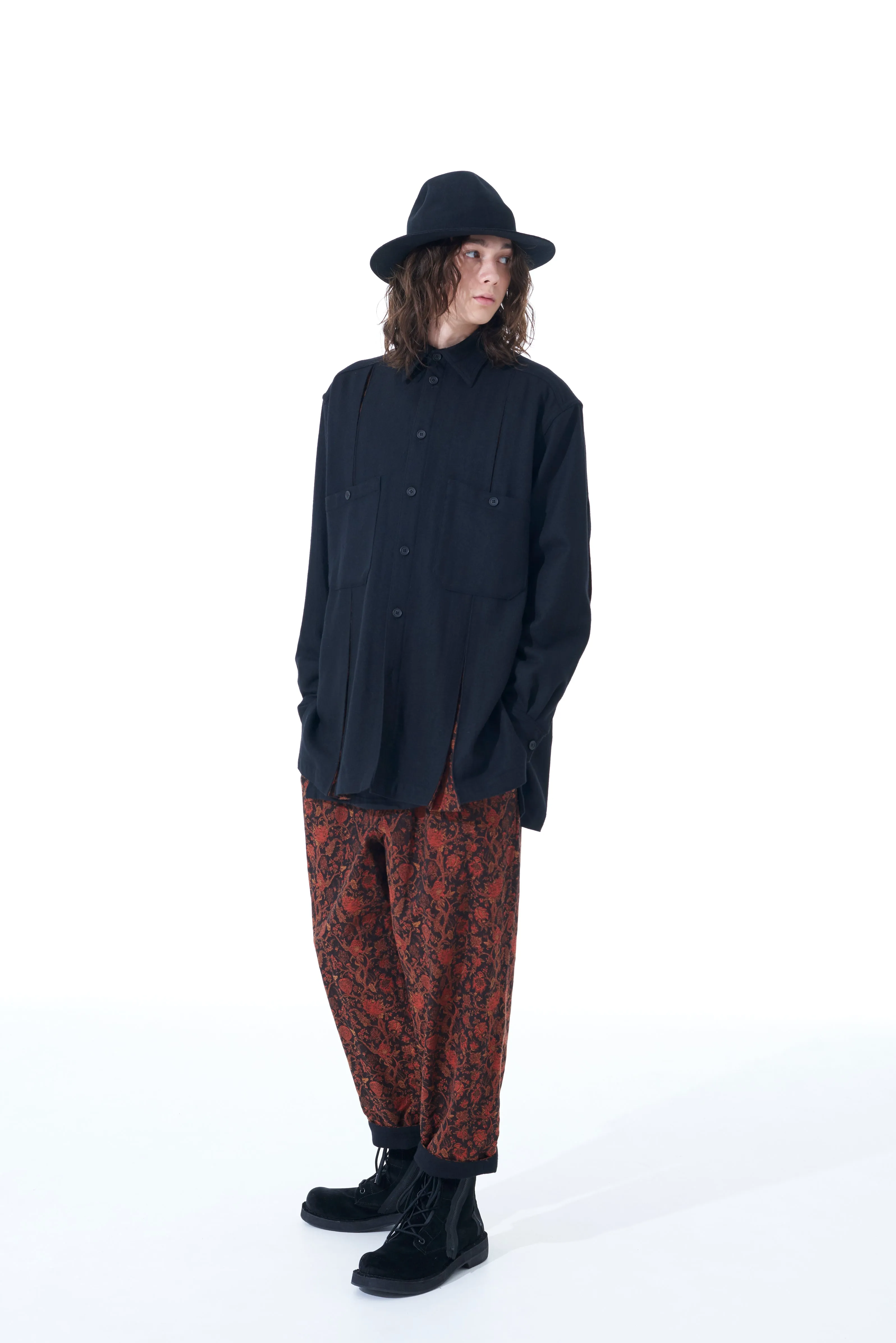 1/10 FLANNEL   COTTON/THORNY JACQUARD VERTICAL GUSSET SHIRTS