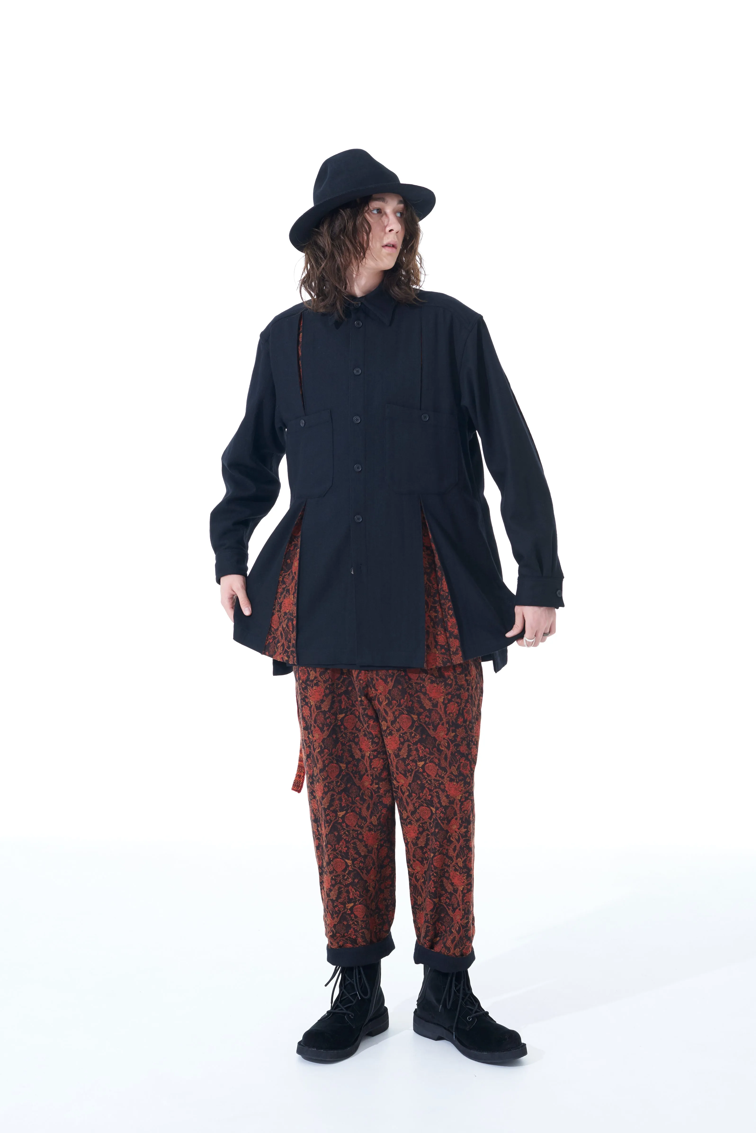 1/10 FLANNEL   COTTON/THORNY JACQUARD VERTICAL GUSSET SHIRTS