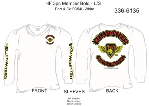 336-6135 T-Shirt, Long Sleeve, Hellfighter 3pc Member Bold (White, HF sleeves)
