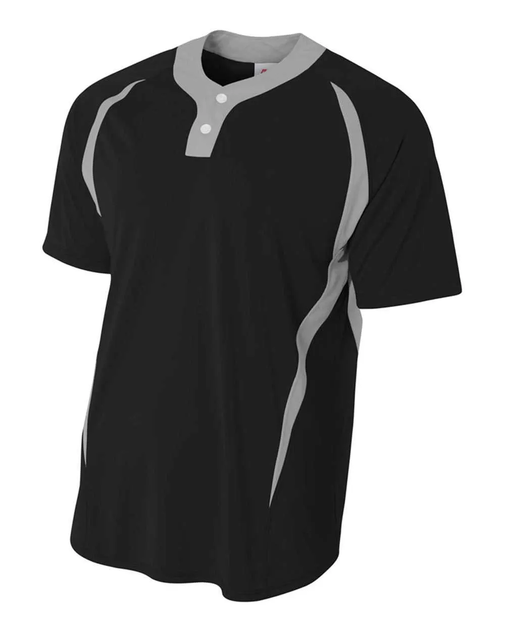 A4 NB4229 Youth 2-Button Color Block Henley - Black Silver