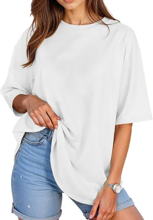 ADOREJOY Oversized Tshirts for Women Crewneck Summer Short Sleeve Loose Graphic Basic Tees