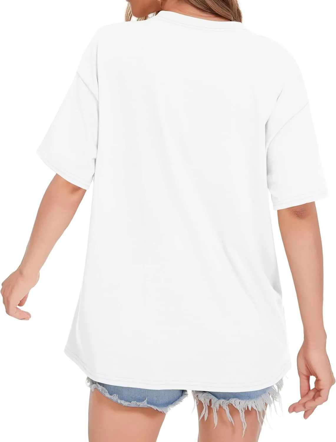 ADOREJOY Oversized Tshirts for Women Crewneck Summer Short Sleeve Loose Graphic Basic Tees