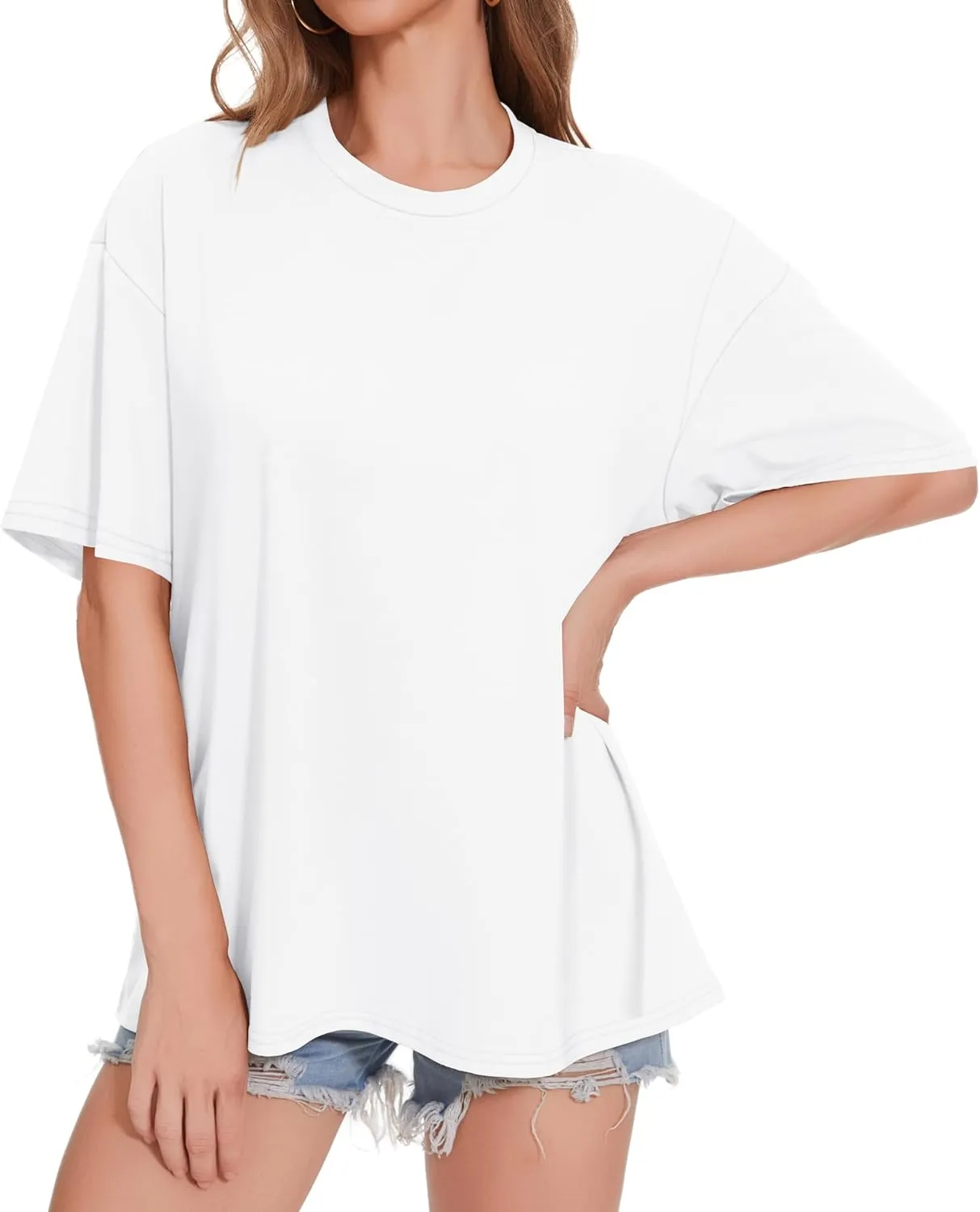 ADOREJOY Oversized Tshirts for Women Crewneck Summer Short Sleeve Loose Graphic Basic Tees
