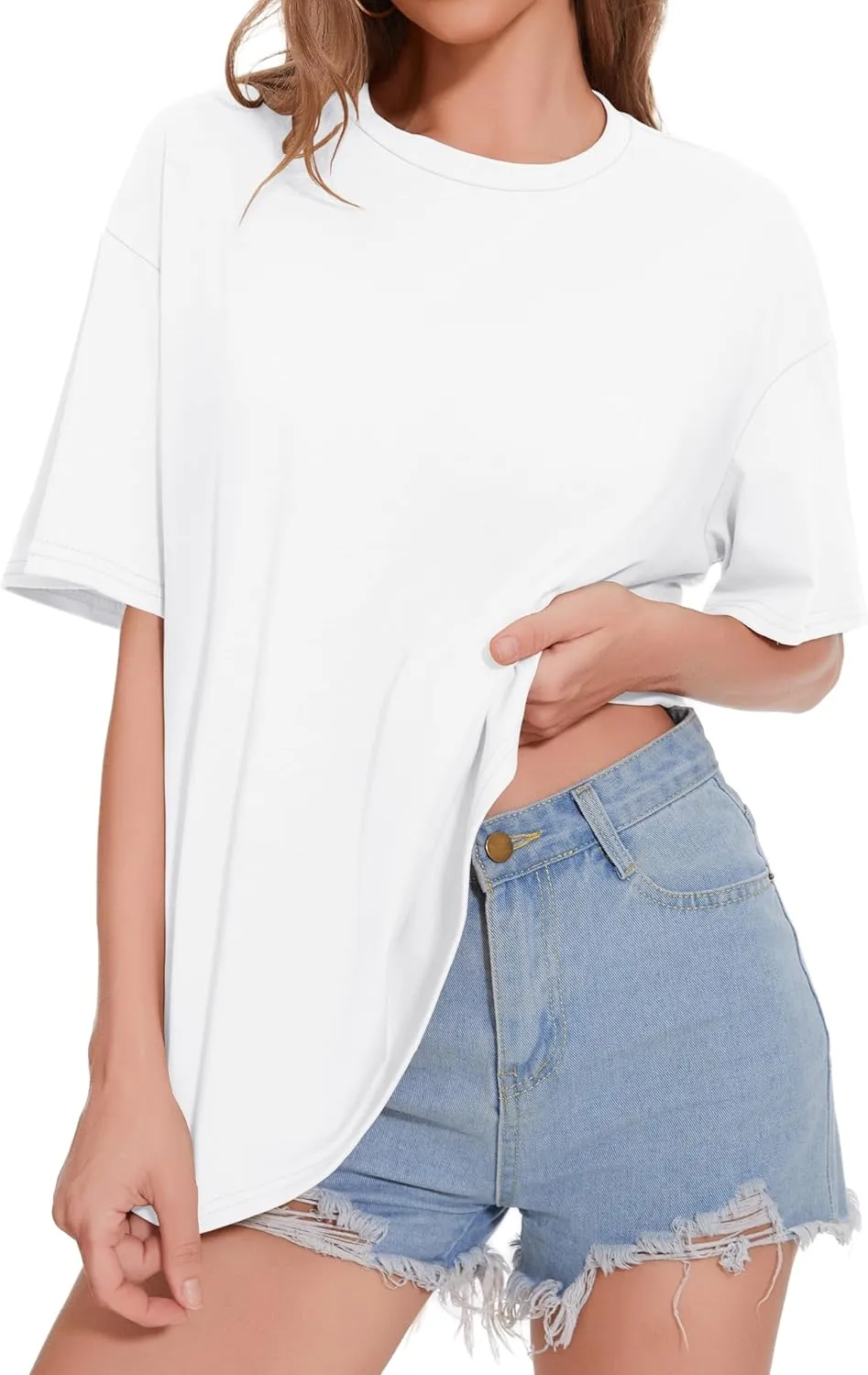 ADOREJOY Oversized Tshirts for Women Crewneck Summer Short Sleeve Loose Graphic Basic Tees