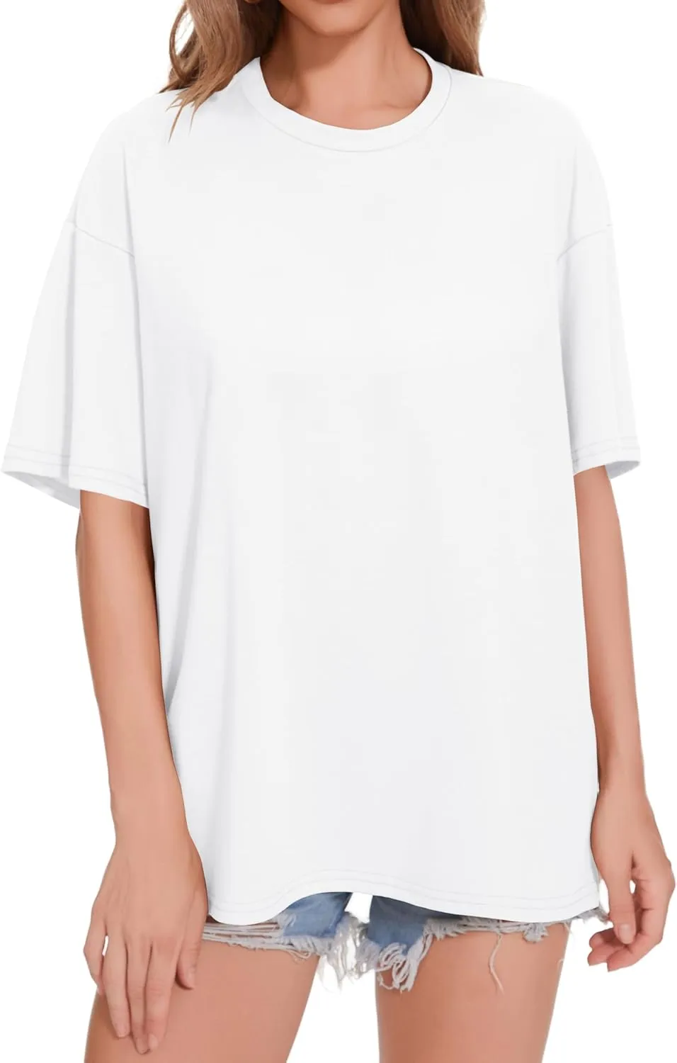 ADOREJOY Oversized Tshirts for Women Crewneck Summer Short Sleeve Loose Graphic Basic Tees