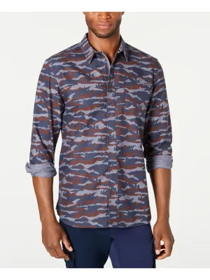 AMERICAN RAG Mens Navy Printed Collared Classic Fit Woven Dress Shirt