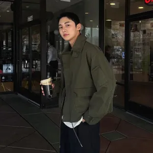 American Style Solid Color Lapel Jacket Pocket Single Breasted Drawstring Clothing Versatile 2024 Winter Male Coat 9C8782