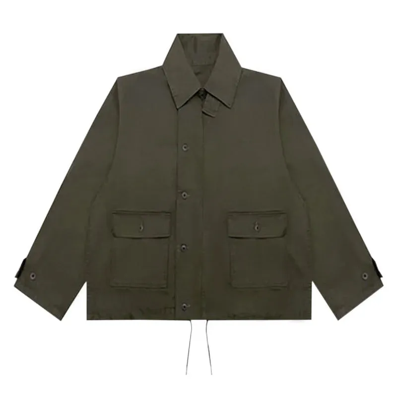 American Style Solid Color Lapel Jacket Pocket Single Breasted Drawstring Clothing Versatile 2024 Winter Male Coat 9C8782