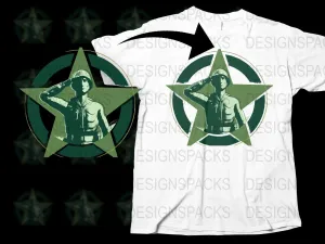 Army Man Saluting Star Graphic Png Digital Download