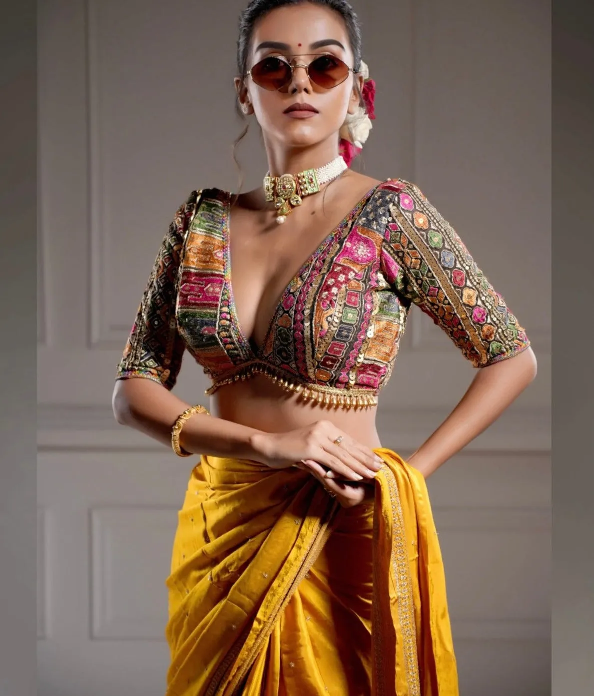 Black Multicolored Georgette Embroidered Blouse