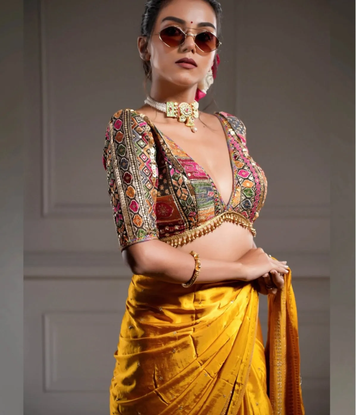 Black Multicolored Georgette Embroidered Blouse