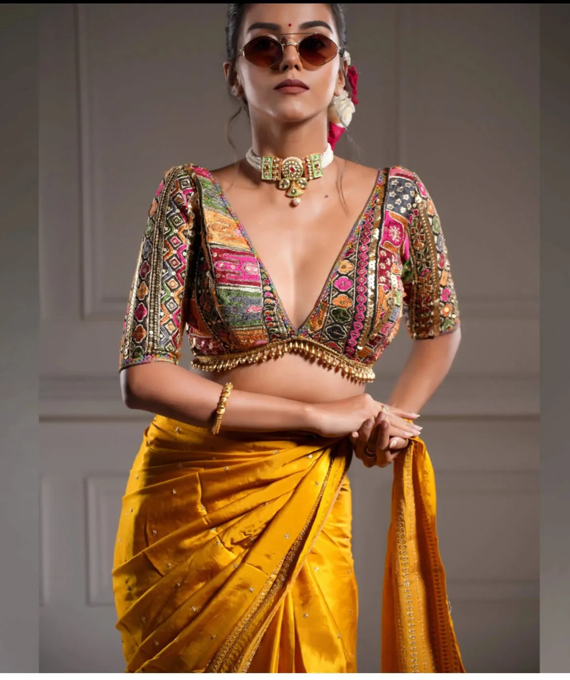 Black Multicolored Georgette Embroidered Blouse