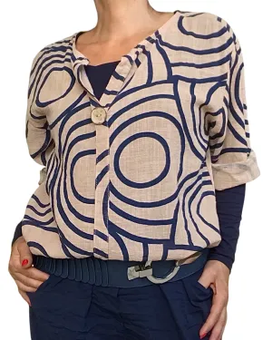 Blouse manche au coude avec cercle bleu marin