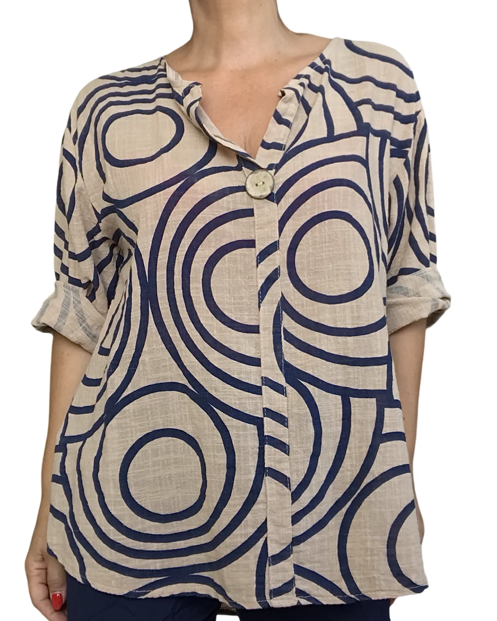 Blouse manche au coude avec cercle bleu marin