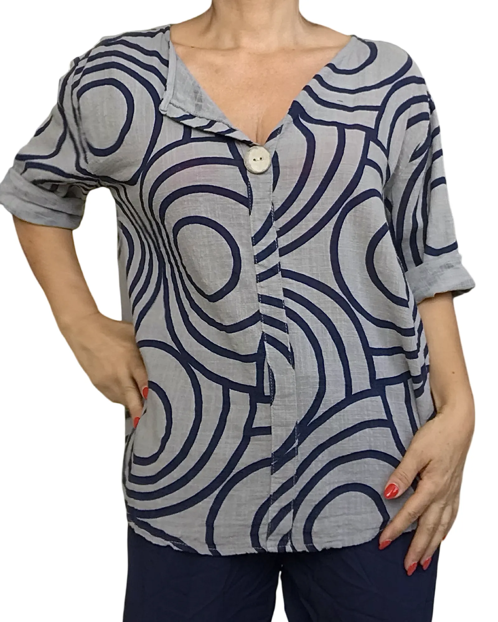 Blouse manche au coude avec cercle bleu marin