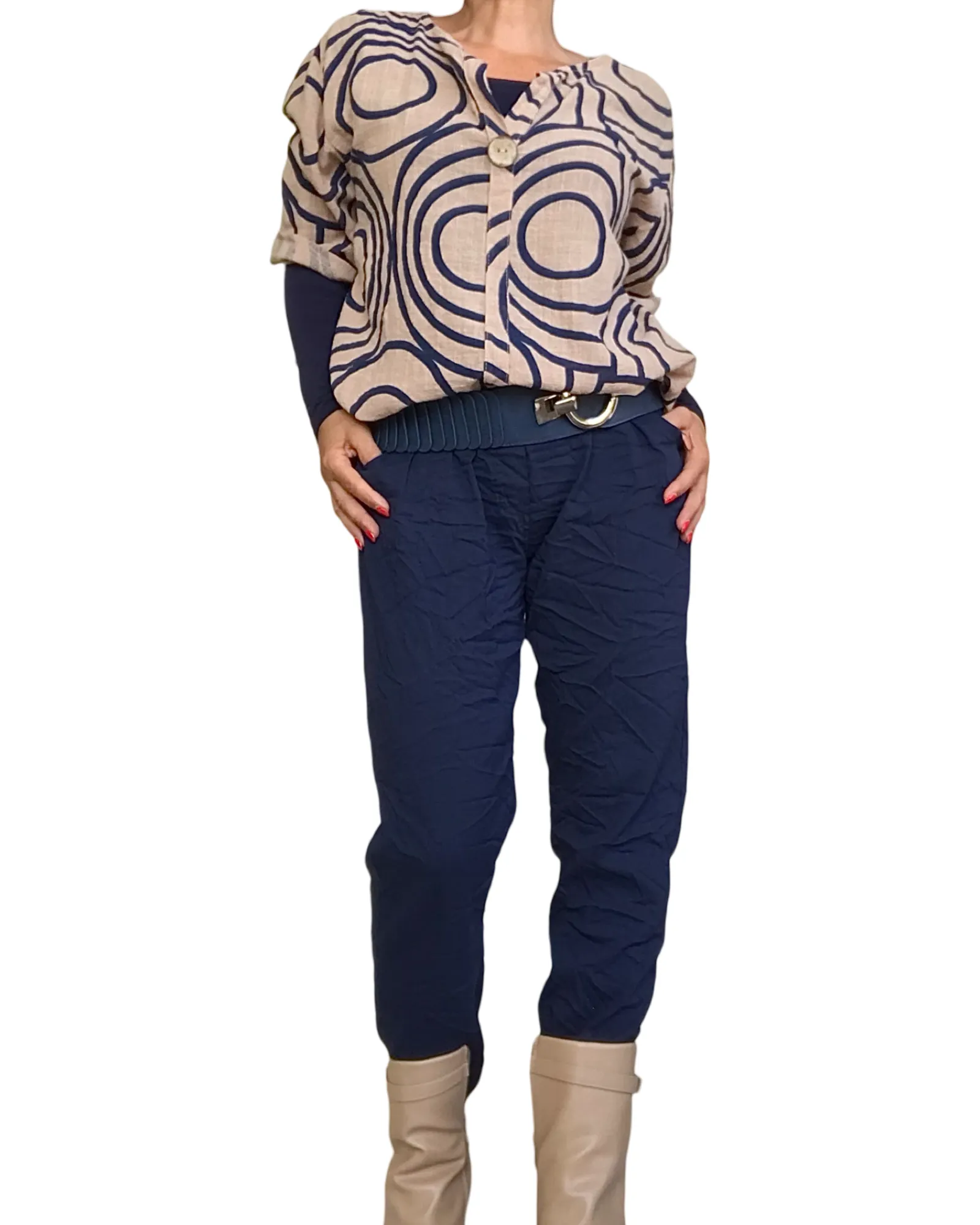 Blouse manche au coude avec cercle bleu marin