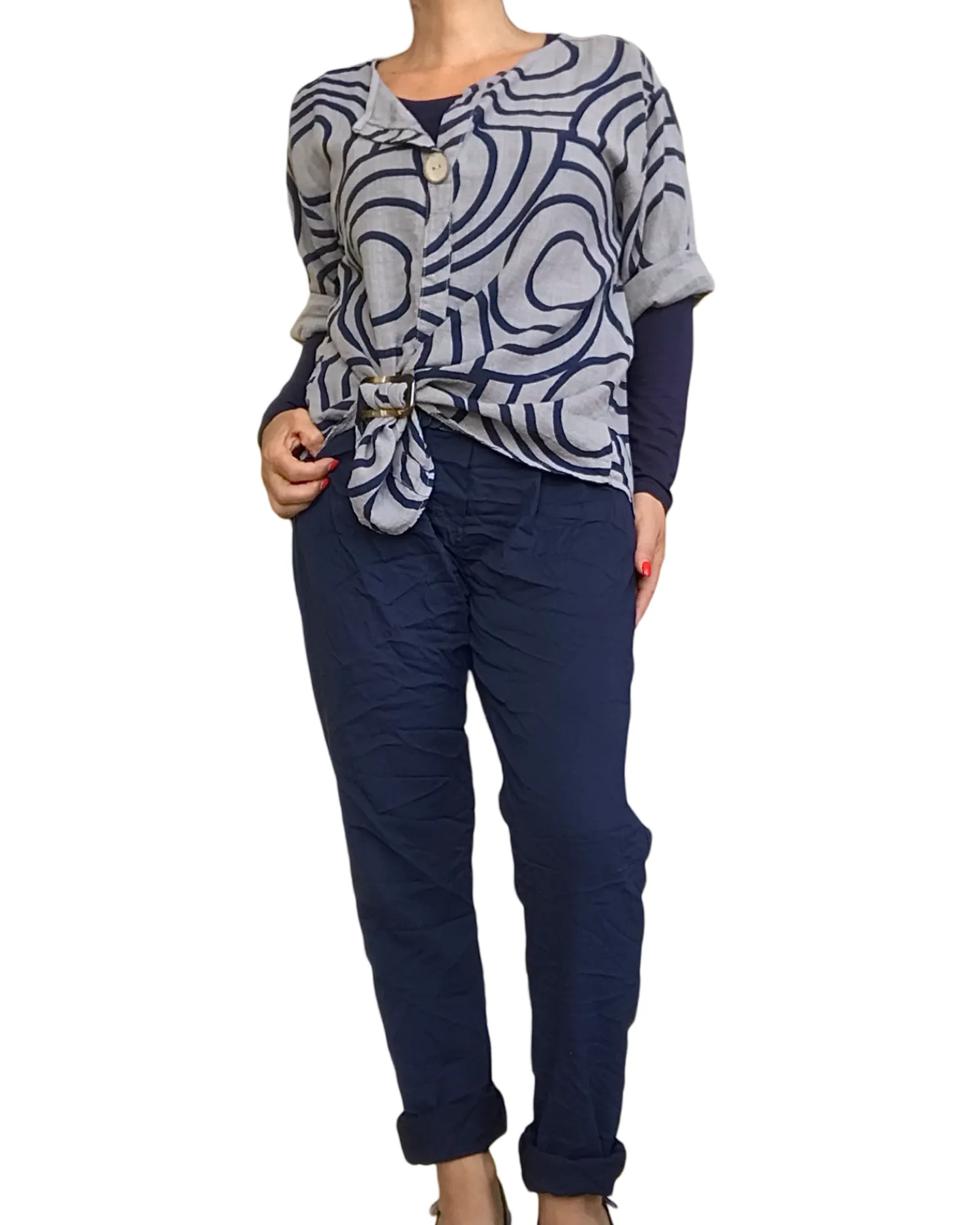 Blouse manche au coude avec cercle bleu marin