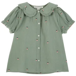 Blouses pomme brodee amande
