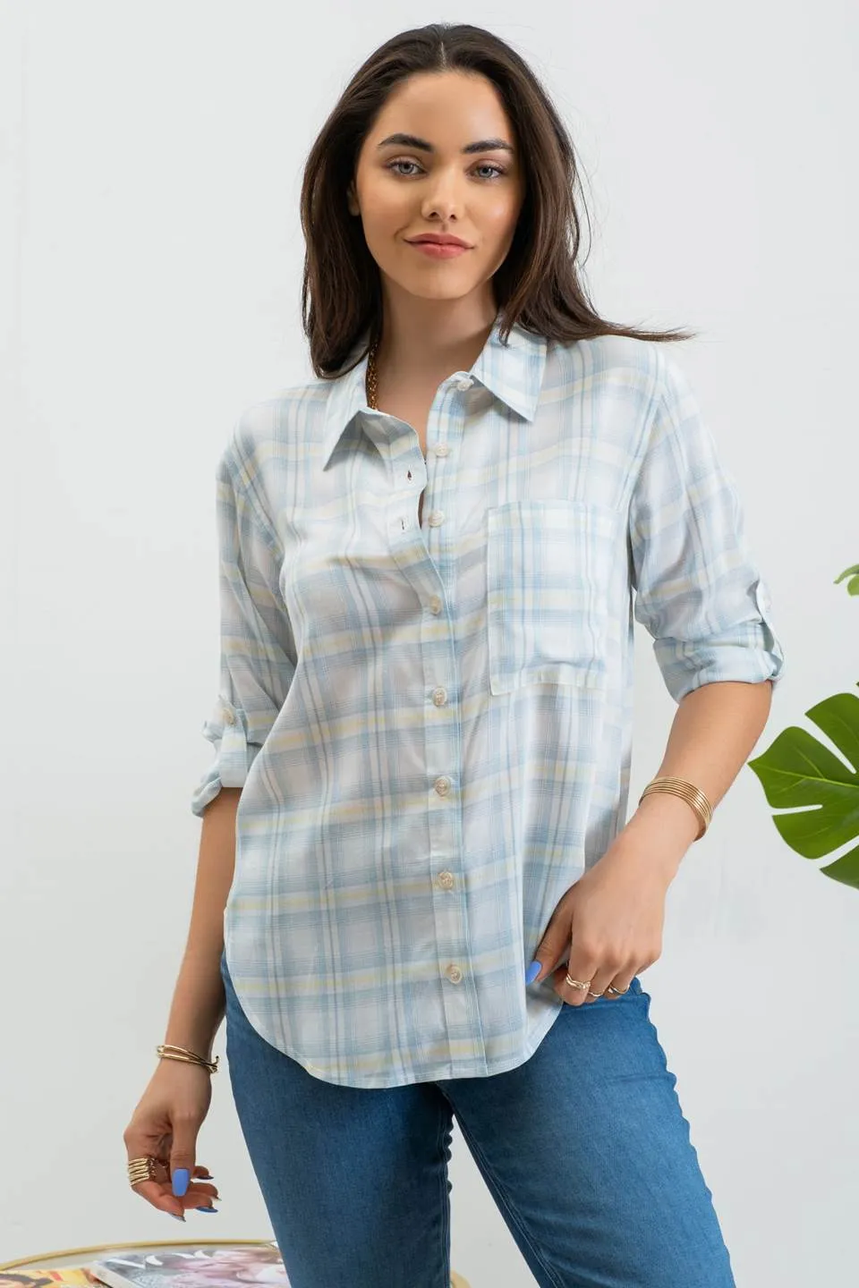 Blue Plaid Button-Up