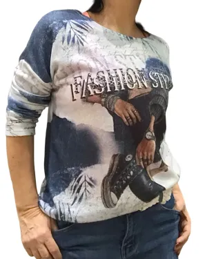 Chandail manche longue bleu « fashion style »
