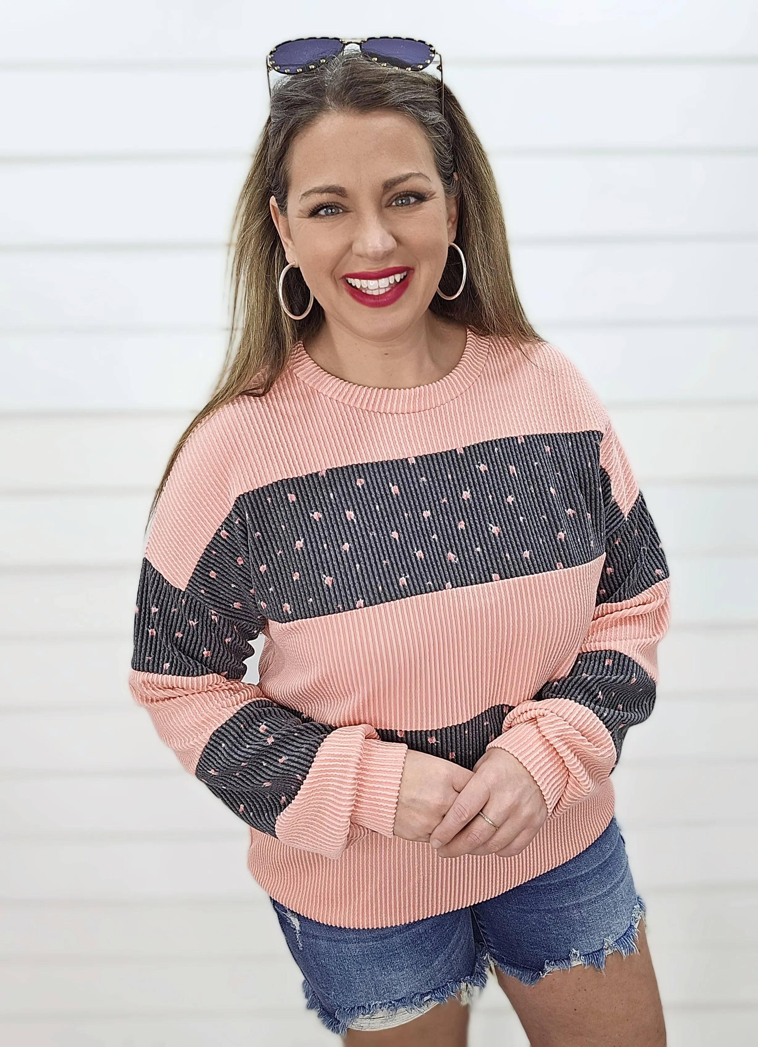 CORAL COLORBLOCK RAISED RIBBED TOP