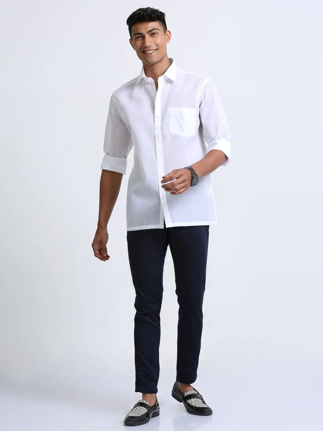Cotton Linen White Shirt Full Sleeve