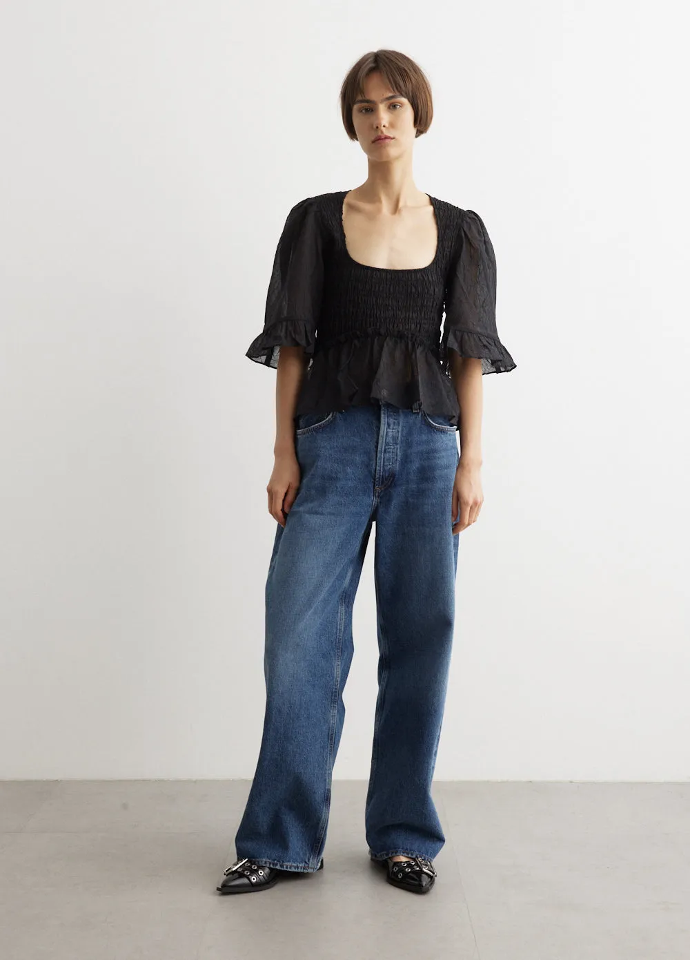 Crinkled Georgette Smock Blouse