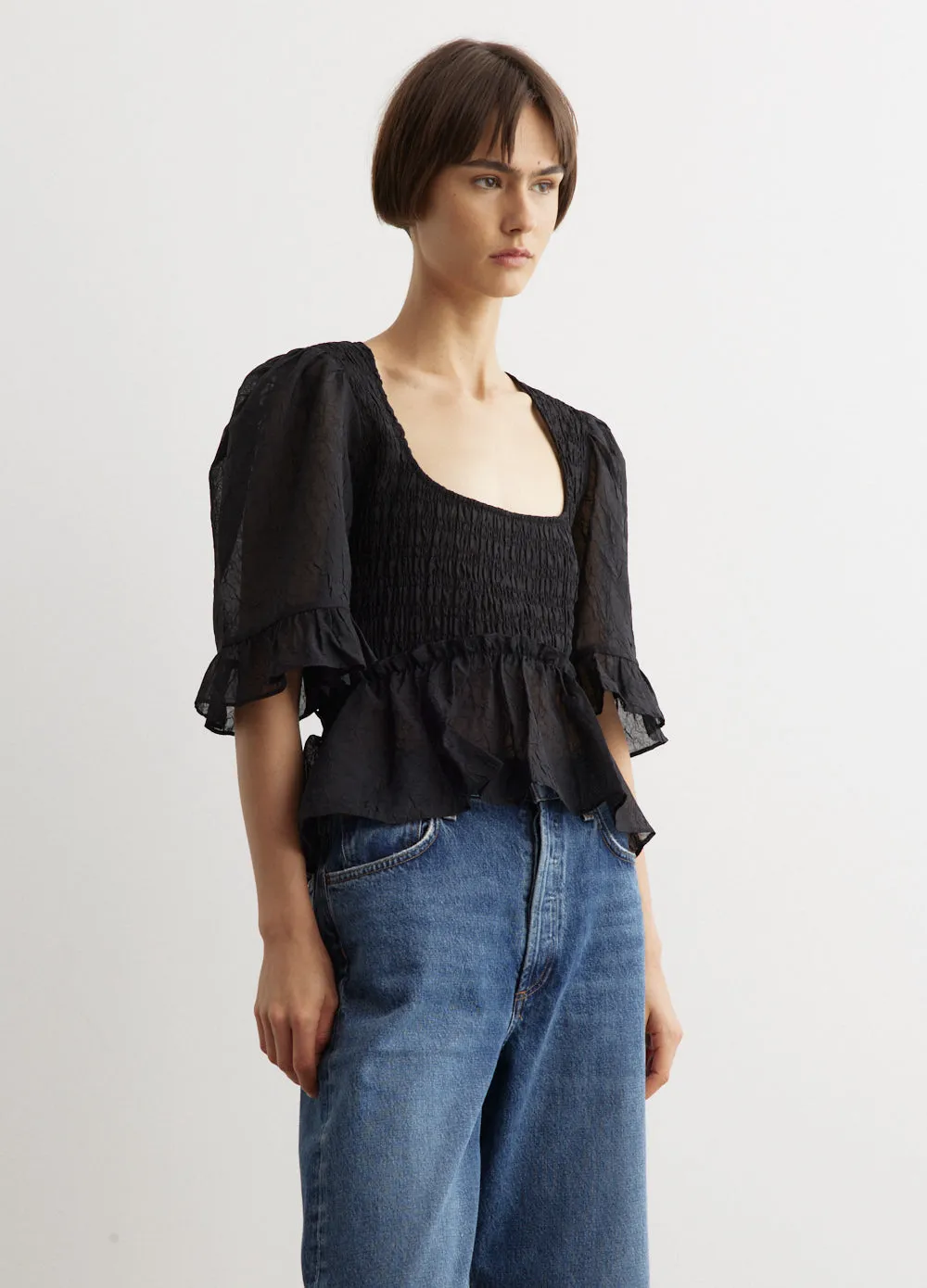 Crinkled Georgette Smock Blouse