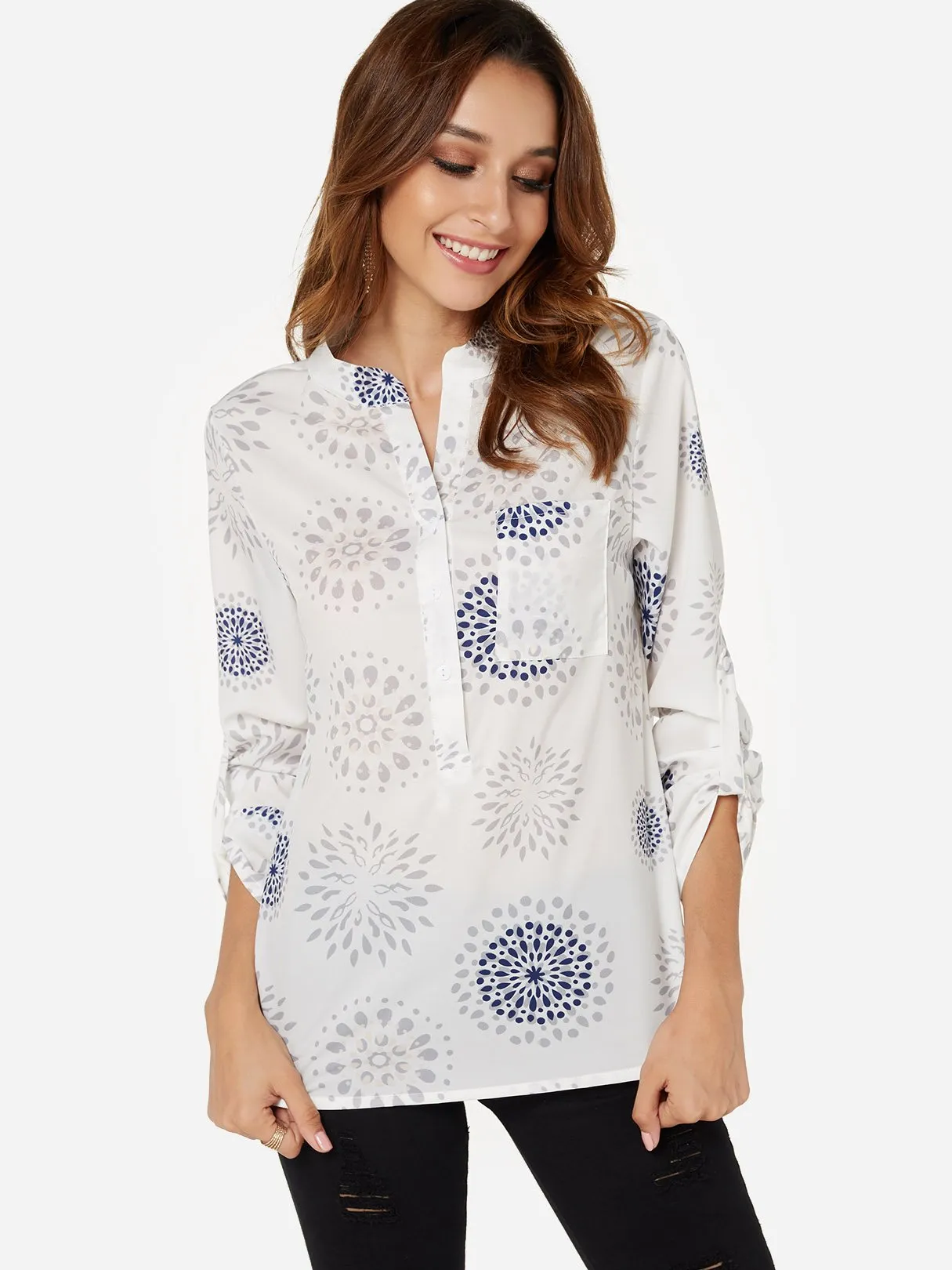 Custom Random Tribal Print V-Neck Long Sleeves Shirt