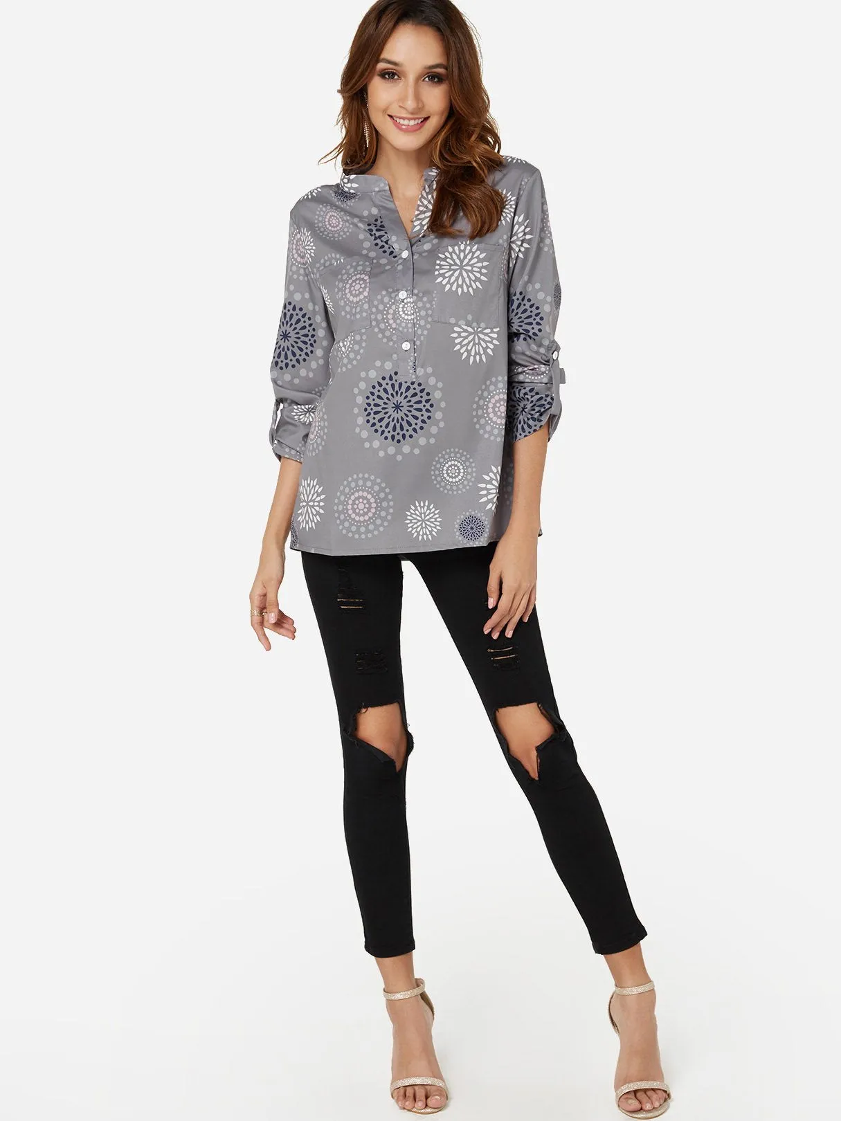 Custom Random Tribal Print V-Neck Long Sleeves Shirt