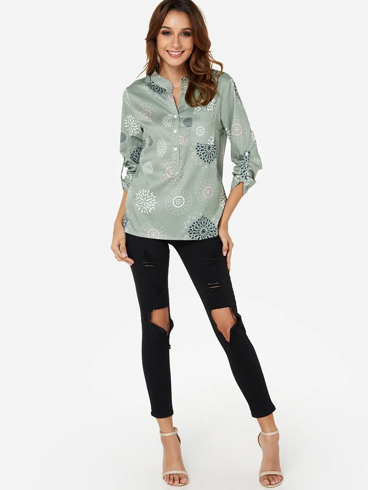 Custom Random Tribal Print V-Neck Long Sleeves Shirt