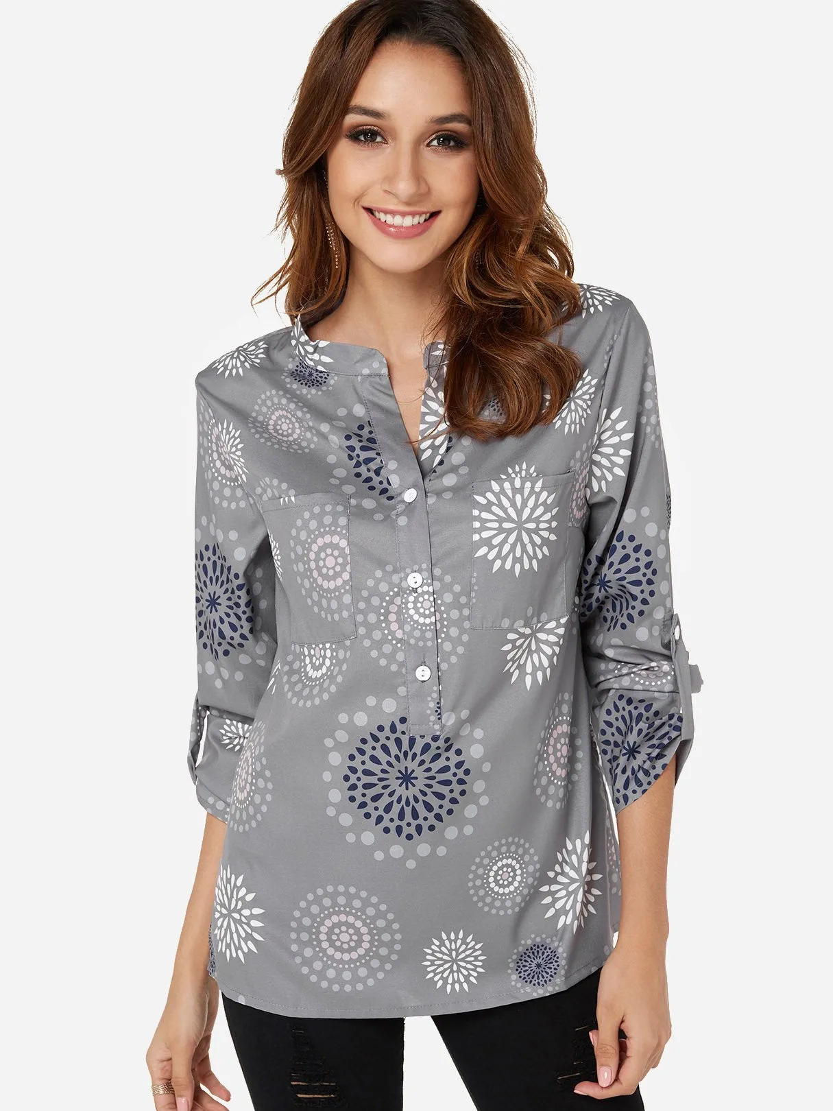Custom Random Tribal Print V-Neck Long Sleeves Shirt