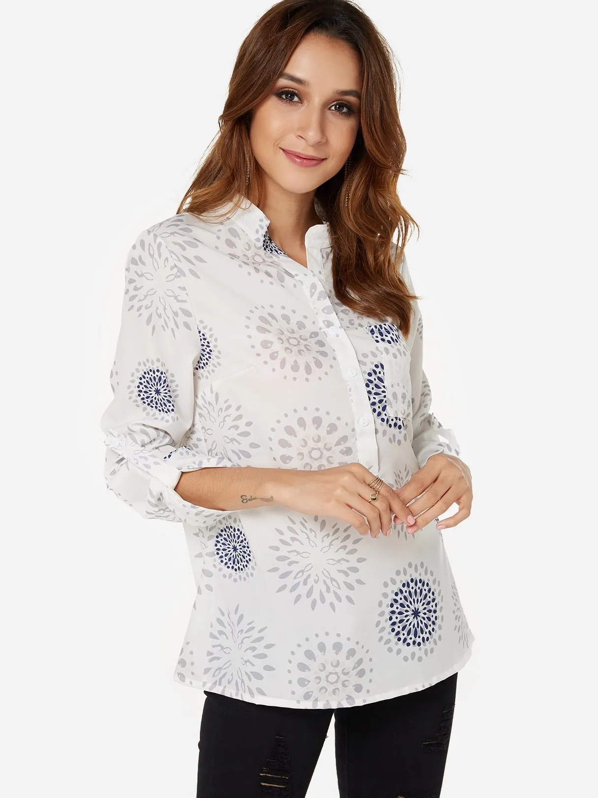 Custom Random Tribal Print V-Neck Long Sleeves Shirt