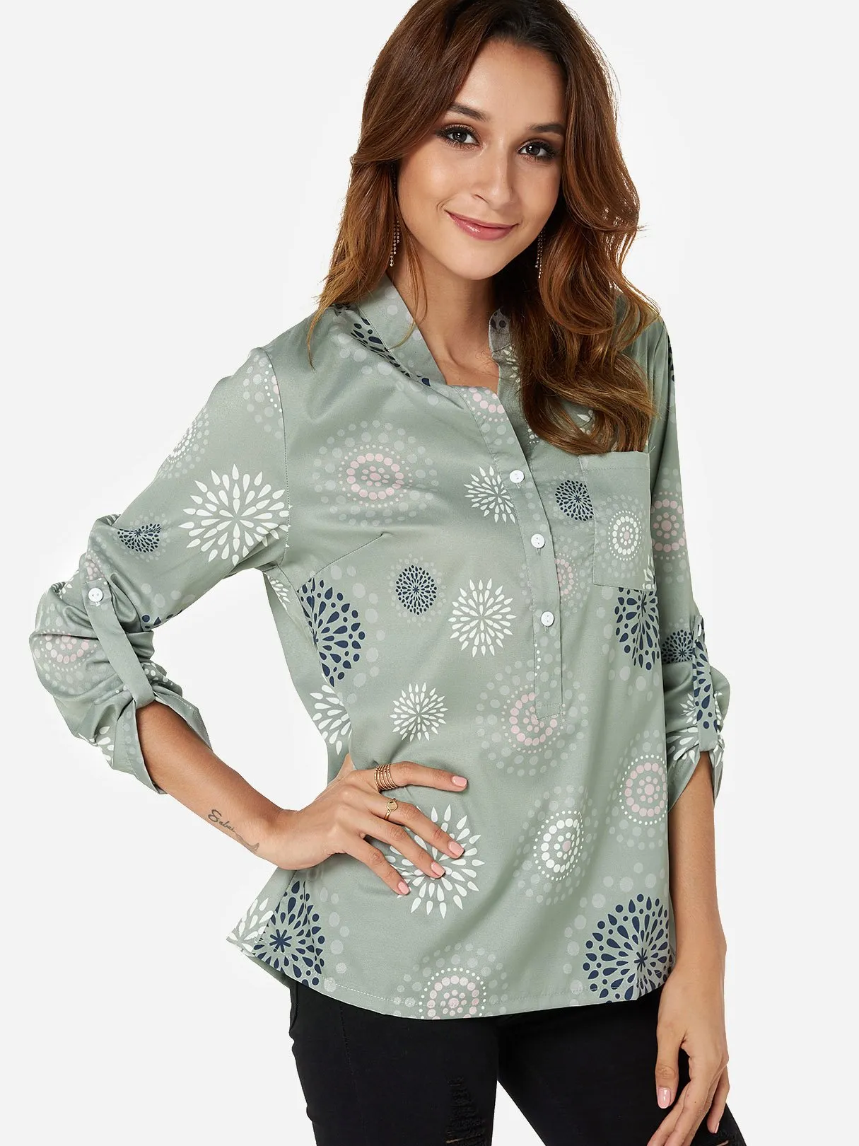 Custom Random Tribal Print V-Neck Long Sleeves Shirt