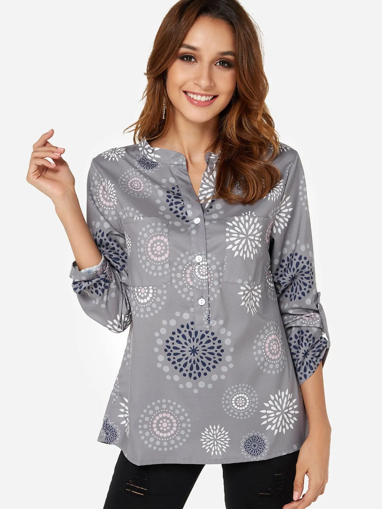 Custom Random Tribal Print V-Neck Long Sleeves Shirt