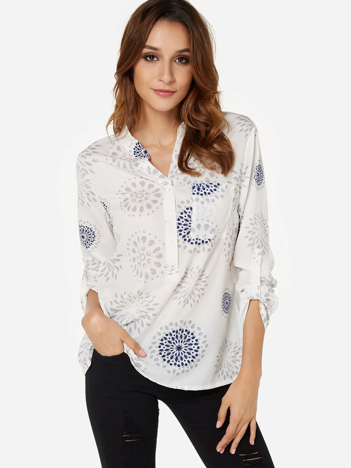 Custom Random Tribal Print V-Neck Long Sleeves Shirt
