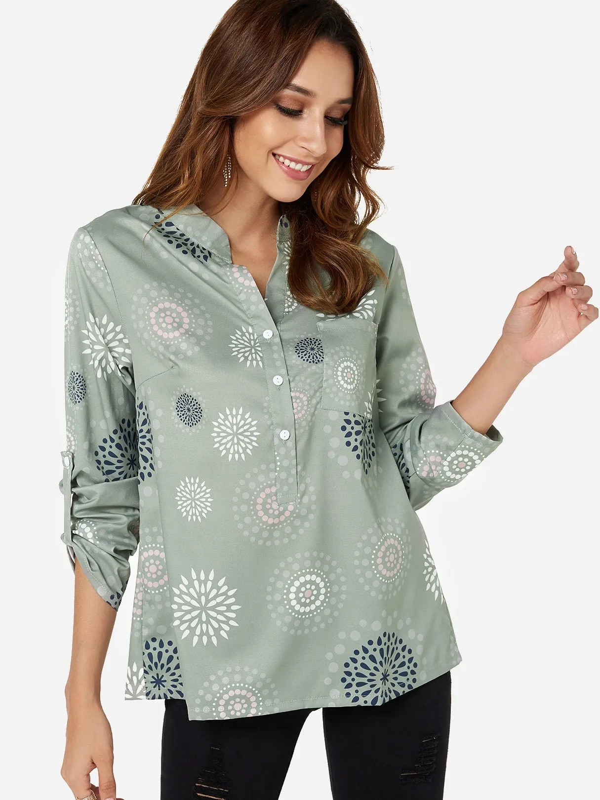 Custom Random Tribal Print V-Neck Long Sleeves Shirt