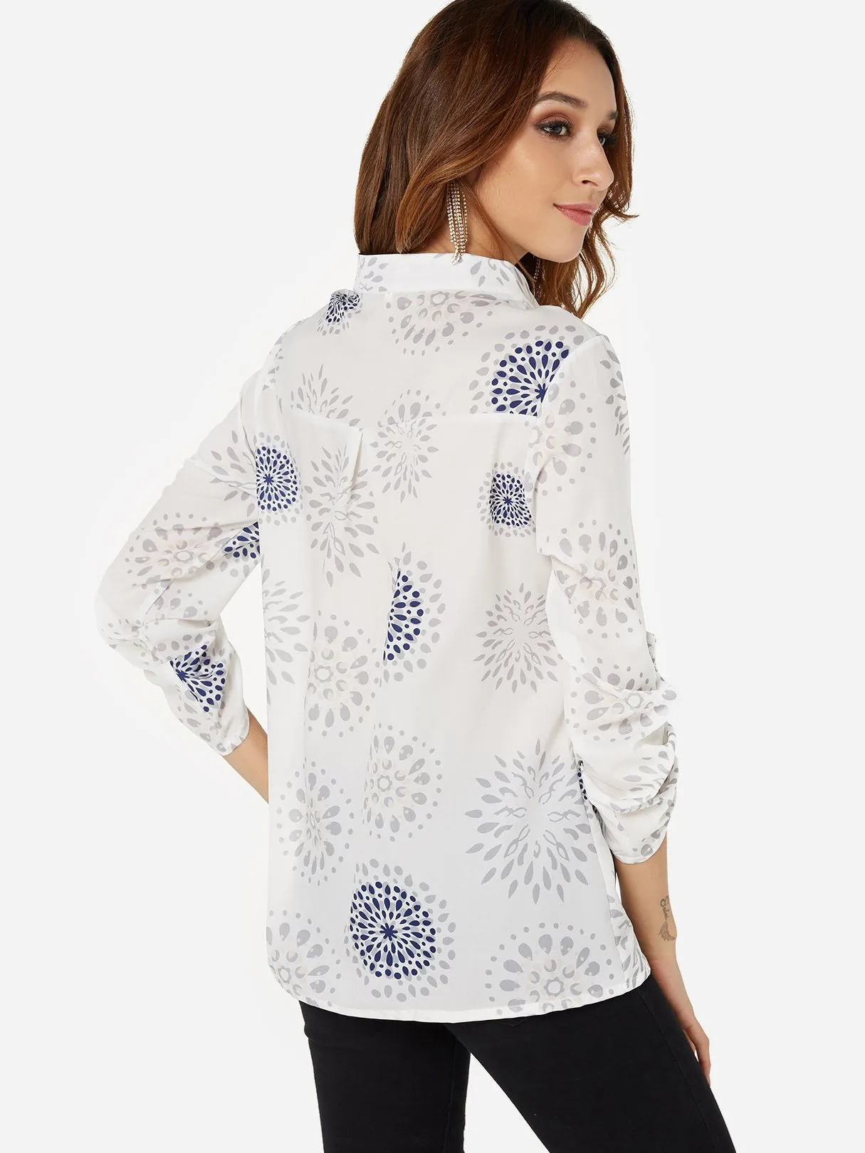 Custom Random Tribal Print V-Neck Long Sleeves Shirt