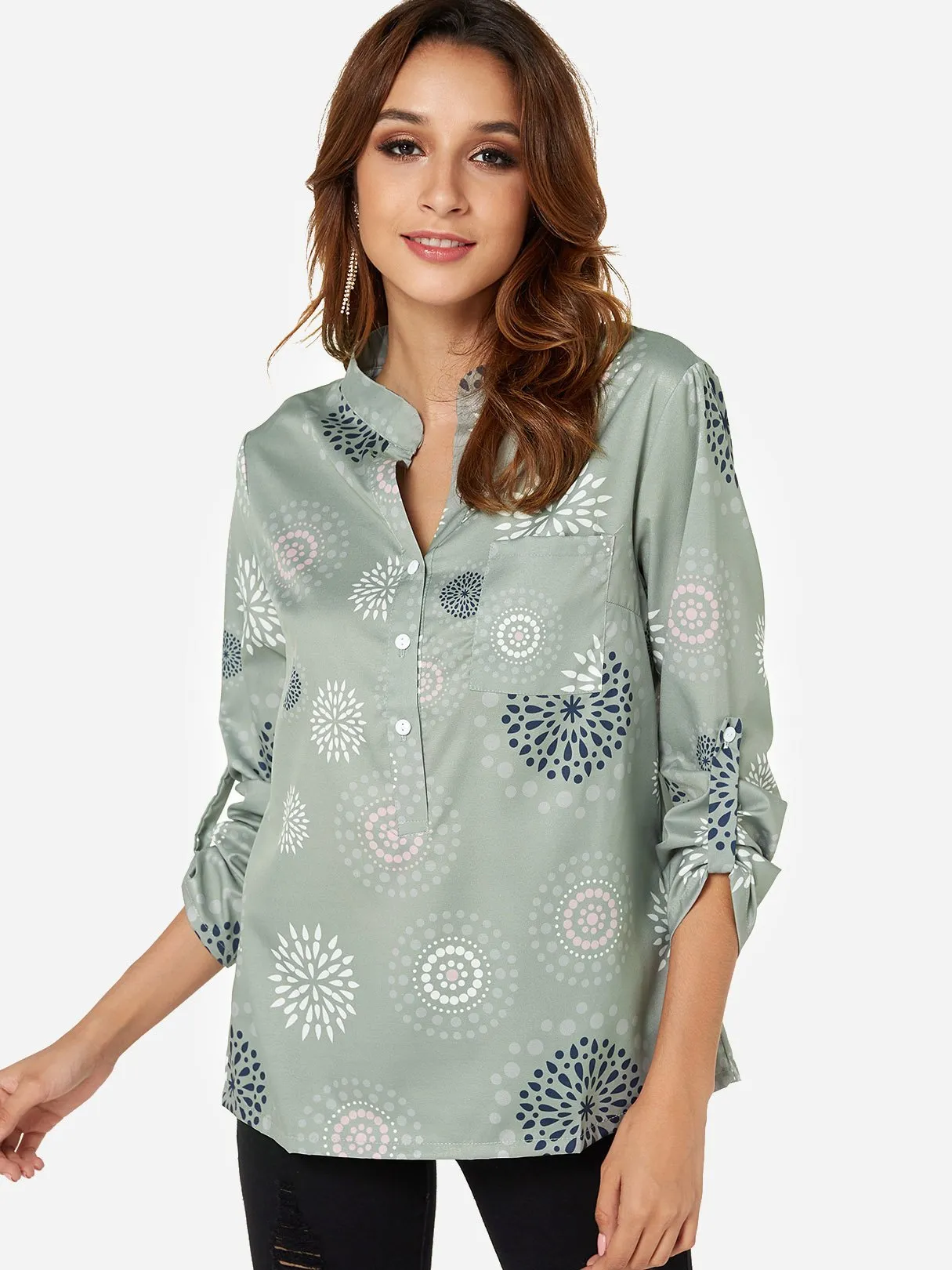 Custom Random Tribal Print V-Neck Long Sleeves Shirt