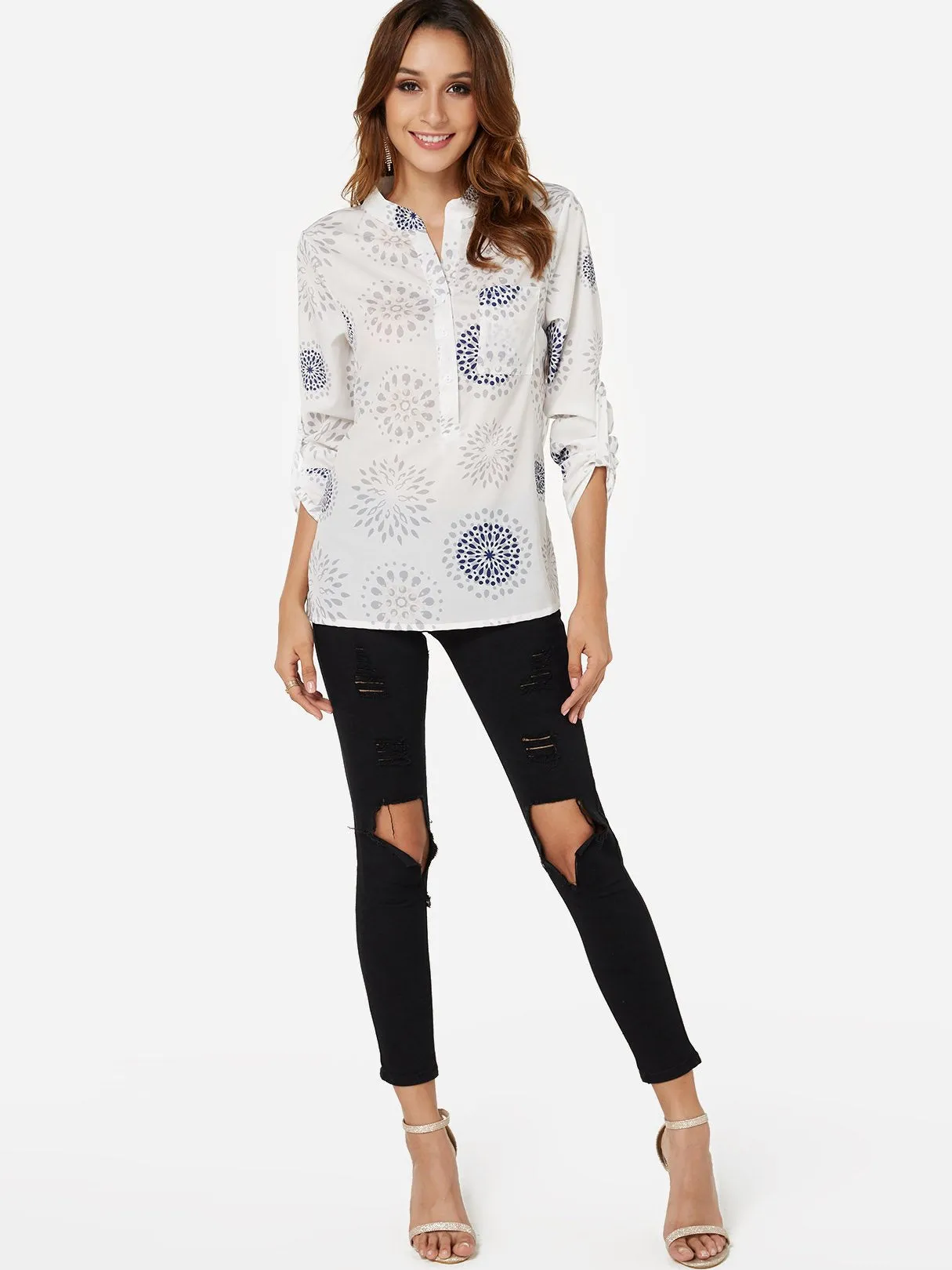 Custom Random Tribal Print V-Neck Long Sleeves Shirt