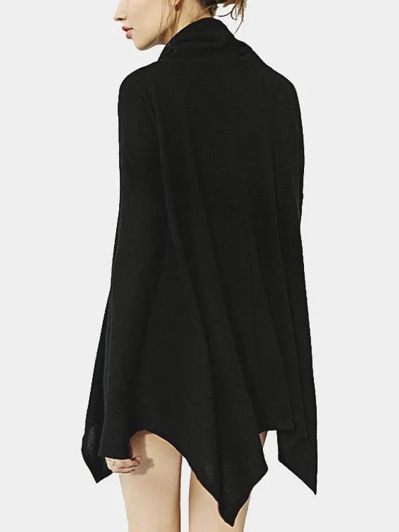 Custom Roll Neck Long Sleeve Irregular Hem Black Top
