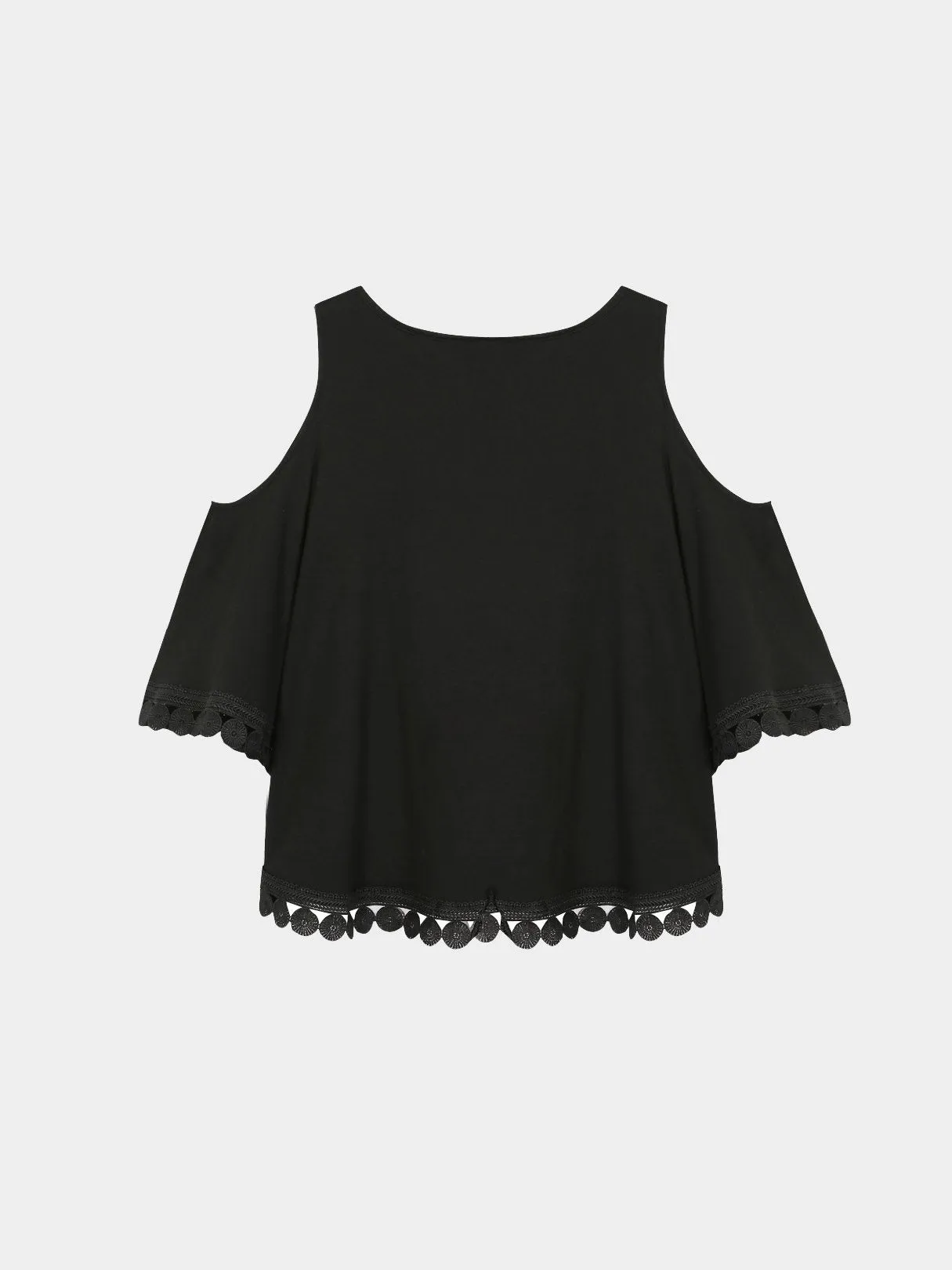 Custom Round Neck Cold Shoulder Half Sleeve Black Blouses