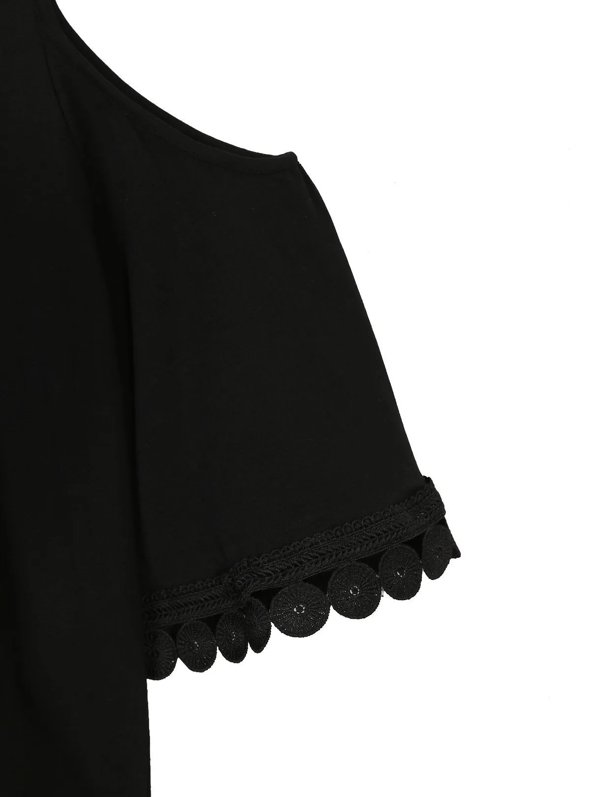 Custom Round Neck Cold Shoulder Half Sleeve Black Blouses