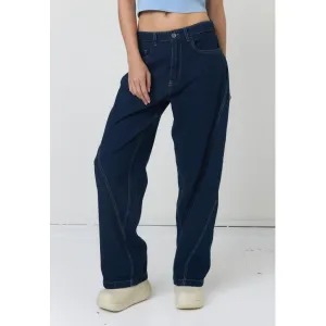DPWMid Rise Loose Seam Jeans - Dark Blue Wash