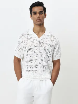 ETA White Crochet Knitted Relaxed-Fit T-Shirt