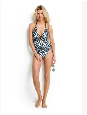 European-European Style Bikini Diamond Shaped Print Finalized One Piece Swimsuit
