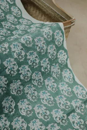 Floral Butta on Green Sanganeri Cotton Fabric - 0.95m