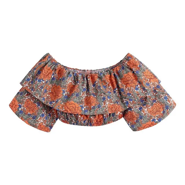 FLORAL RUFFLED CROPPED BLOUSE