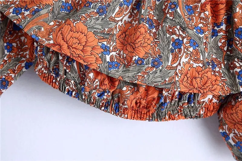 FLORAL RUFFLED CROPPED BLOUSE